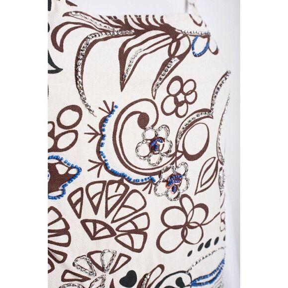 Zara Womens Beaded Mini Dress Ivory Brown Printed L Large 7521/041 NWT - Picture 3 of 6